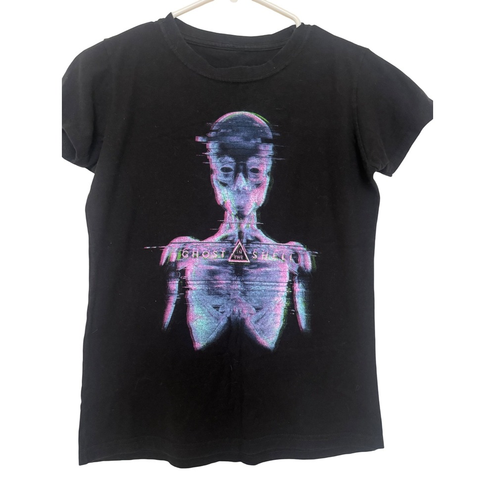 Ghost in the Shell Anime Graphic T-Shirt Black Cyberpunk Glitch Print Cotton